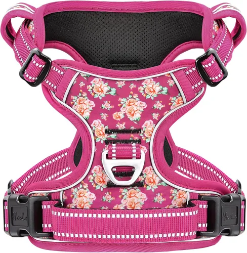 Vista 17 de HEELE Arnés para perro pequeño sin tirones con mango suave, arnés reflectante ajustable, color negro, XS Reflective Front Clip Vest with Control
