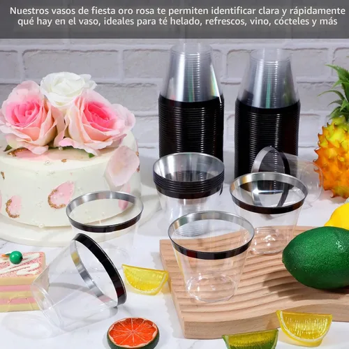 Vista 3 de Lounsweer 100 piezas de vasos de plástico con borde de 9 onzas, vasos de cóctel transparentes para boda, vasos de vino desechables resistentes