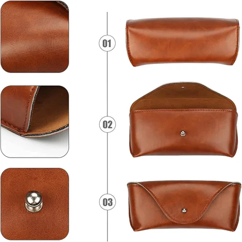 Vista 6 de Portable Leather Glasses CaseFlexible Sunglasses Pouch Slim Case for Women Men Horizontal Eyeglass Case