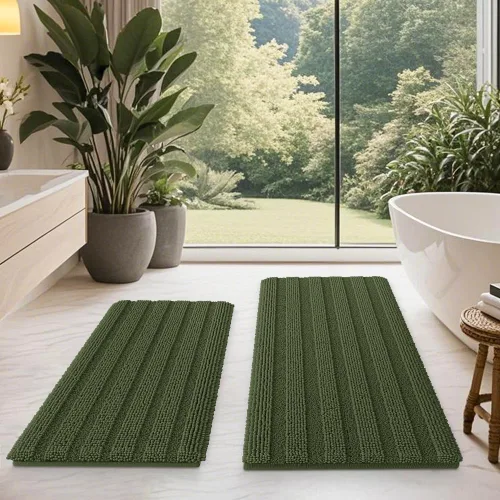 Vista 90 de ACCUMTEK - Juego de alfombras de baño a rayas beige de 3 piezas, ultrasuaves, antideslizantes de chenilla, alfombras de baño mullidas y absorbentes