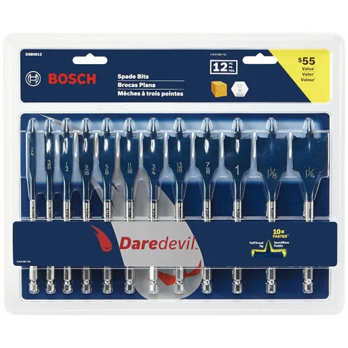 Vista 3 de BOSCH DSB5012 Juego surtido de 12 piezas de brocas de pala Daredevil, vástago hexagonal de 1/4 de pulgada, ideal para aplicaciones de perforación