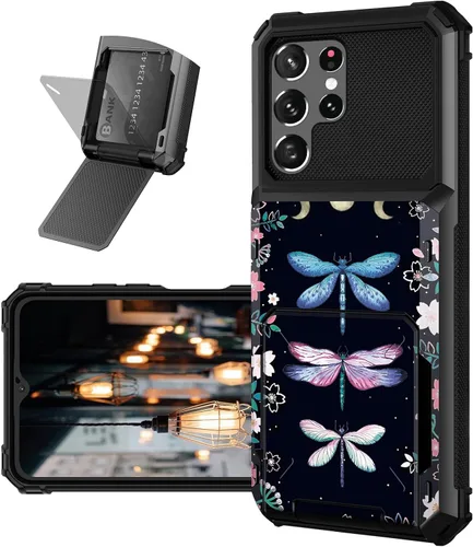Vista 21 de Funda tipo cartera para Samsung Galaxy S22 Ultra con ranura para tarjetero, funda con tapa híbrida de doble capa, resistente, a prueba de golpes