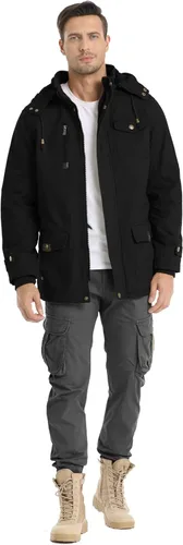 Vista 6 de Chaqueta de invierno para hombre, chaqueta militar, chaqueta tipo cargo con forro polar, chaqueta cálida con capucha desmontable, chaqueta