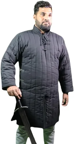Vista 2 de Chaqueta de Gambeson acolchada gruesa medieval de manga completa con armadura, tela de algodón negro - M