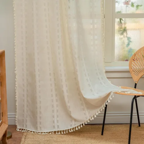 Vista 37 de Deeprove Cortina Boho de 96 pulgadas de largo para sala de estar, dormitorio, guardería, lino café semi-transparente transpirable de 96 pulgadas