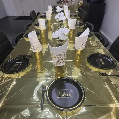Vista 6 de MORGIANA Servilletas de feliz cumpleaños, servilletas de lujo de oro blanco para cena de cumpleaños, servilletas de cóctel desechables, servilletas