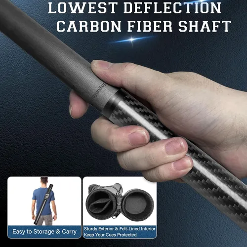 Vista 4 de Carbon Fiber Pool Cue Stick Low Deflection Shaft Professional Billiard Cue Stick with Hard Case and Accessories,12.5mm Tip, 58",20OZ 21OZ Clásico