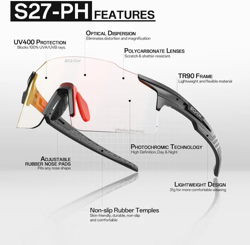 Vista 4 de SCVCN Gafas de ciclismo fotocromáticas deportivas para hombres y mujeres, gafas de sol para bicicleta MTB, protección UV400, marco TR90