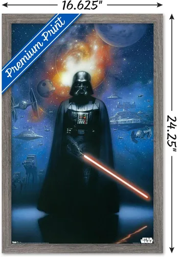 Vista 3 de Trends International Star Wars: Saga - Póster de pared de Vader in Space, 14.725 x 22.375 pulgadas, versión enmarcada de madera de granero