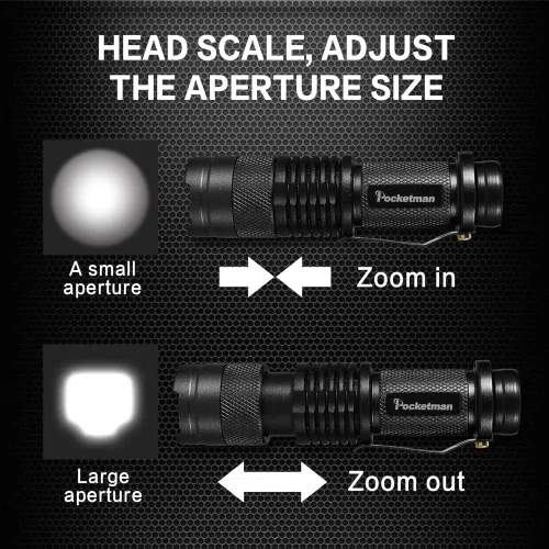 Vista 2 de Pocketman Paquete de 6, 7W 300LM SK-68 3 modos mini luz LED negra linterna táctica