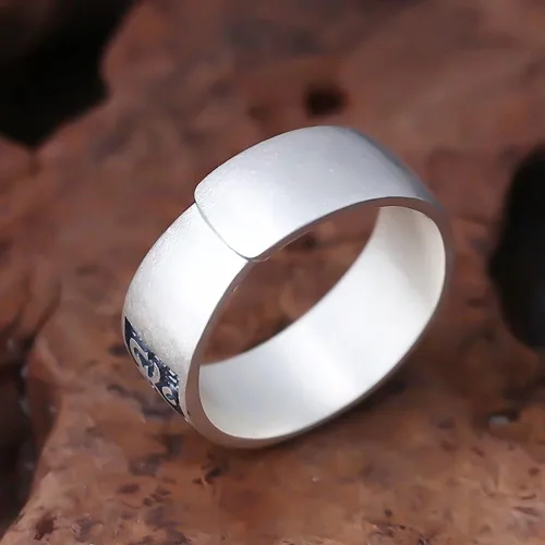 Vista 5 de JUNTEN Anillo de plata de ley 925 budista tibetana Om Mani Padme Hum Mantra para hombres y mujeres, anillos abiertos de 0.315in de ancho ajustables