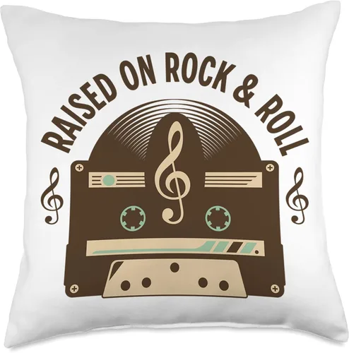 Vista 4 de Rock and Roll by KD Almohada de música de Rock and Roll con diseño de casetes de discos y discos de disco de LPs, 16 x 16 pulgadas, multicolor