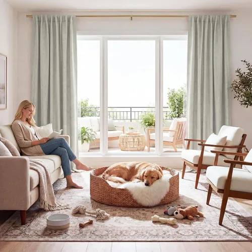 Vista 132 de RYB HOME Cortinas de lino texturizado 100% opacas de 84 pulgadas de largo, aislamiento térmico, privacidad, ahorro de energía para dormitorio, sala