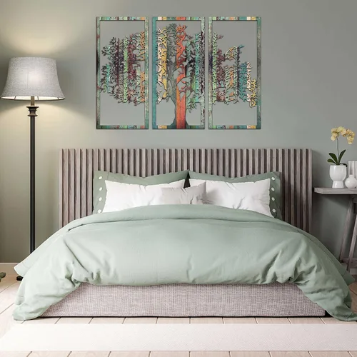 Vista 4 de Venovez Arte de pared de árbol de la vida, 3 piezas, color (metal y madera), árbol náutico de la vida, colgante de pared