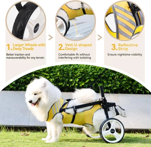 Vista 5 de Silla de ruedas para perros para patas traseras, grande, silla de ruedas resistente para perros medianos a grandes, carritos ajustables para perros