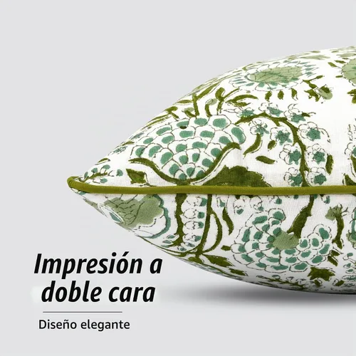 Vista 3 de CPC Funda de Cojín Verde Ágata 100% Algodón con Estampado en Bloque 12x20 pulgadas, Funda de Almohada Floral Boho Hecha a Mano, Ropa de Cama