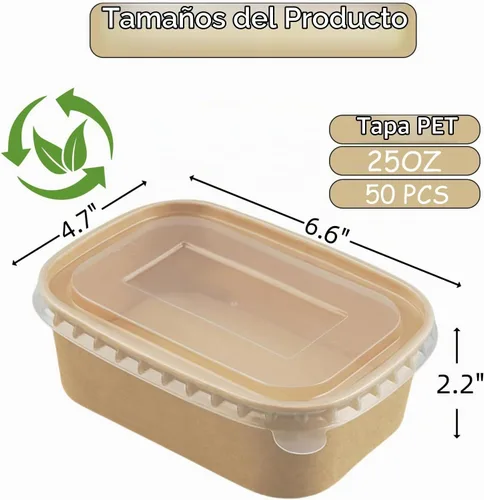 Vista 2 de Paquete de 50 recipientes de alimentos de papel Kraft, 25 onzas
