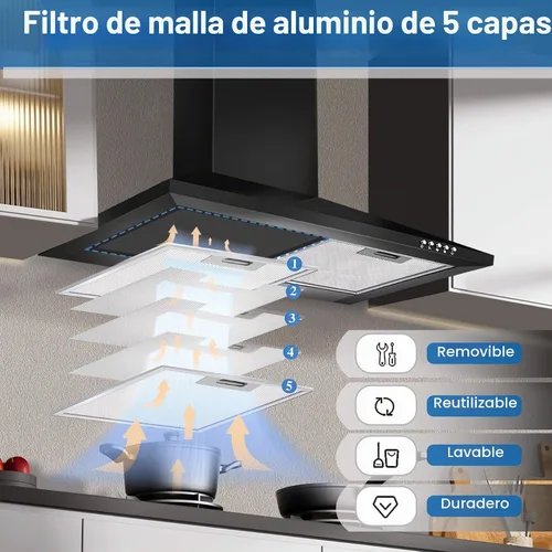 Vista 4 de [Usado] SNDOAS Campana extractora de 24 pulgadas, 450 CFM Campana extractora negra para montaje en pared, Campana extractora de cocina convertible