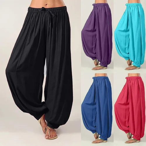 Vista 5 de SERYU Pantalones de mujer casuales sueltos Harem Boho Yoga Pantalones de cintura fruncida Pantalones de chándal con bolsillos