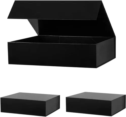 Vista 9 de Caja de regalo negra extragrande de 19 x 16 x 6 pulgadas, enorme caja rectangular plegable con tapa cierre magnético para propuesta de padrino