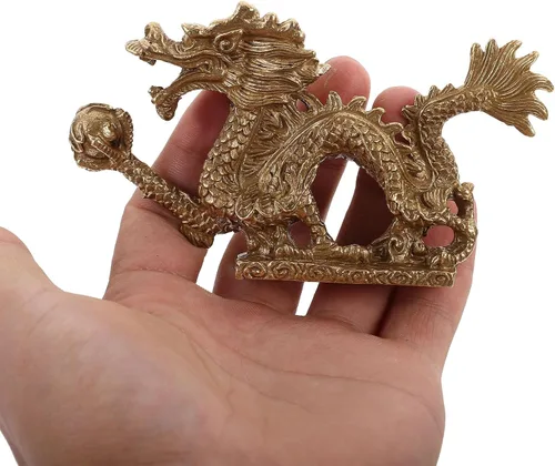 Vista 7 de Beavorty Estatua de dragón chino Feng Shui, escultura de dragón dorado, figuras reales del zodiaco 2023, escultura de año nuevo, adornos de mesa