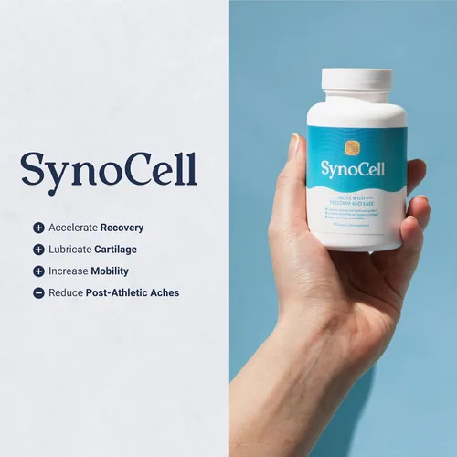 Vista 3 de Suplemento de apoyo para la espalda, el cuello y las articulaciones de glucosamina y condroitina de Synocell con boswellia, quercetina y MSM