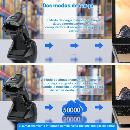 Vista 6 de Symcode Escáner de código de barras QR industrial Bluetooth con soporte de carga inalámbrico, escáner de código de barras inalámbrico 2D 1D Escáner