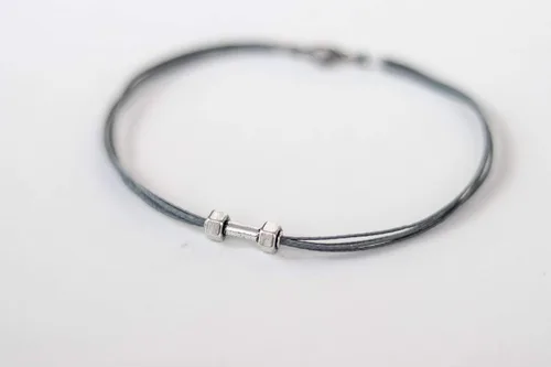 Vista 2 de Dumbbell anklet, Mens ankle bracelet, gray anklet for men silver barbell bodybuilding jewelry, gift for him, weight lifting crossfit fitness