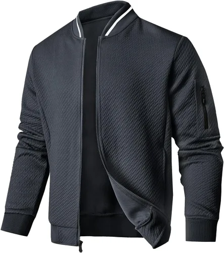 Vista 16 de SAVKOOV Chaqueta ligera de ajuste holgado para hombre, chaqueta bomber casual y elegante