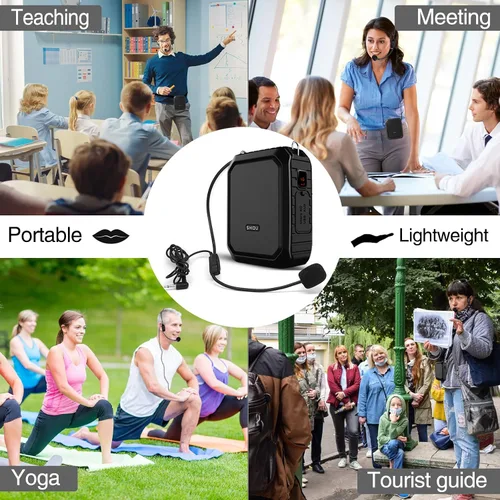 Vista 9 de Amplificador de voz con micrófono de solapa/micrófono auriculares-18 W IPX5 impermeable megáfono altavoz sistema Pa, micrófono portátil Bluetooth