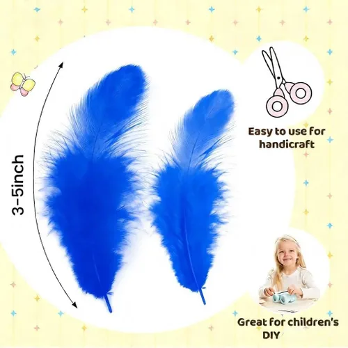 Vista 2 de 1600 plumas de gallo azules artesanales de 3 a 5 pulgadas a granel para manualidades de jardín de infantes, bodas, decoraciones de fiesta familiar