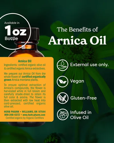 Vista 2 de Herb Pharm Aceite Orgánico Certificado, Árnica, 1 Fl Oz
