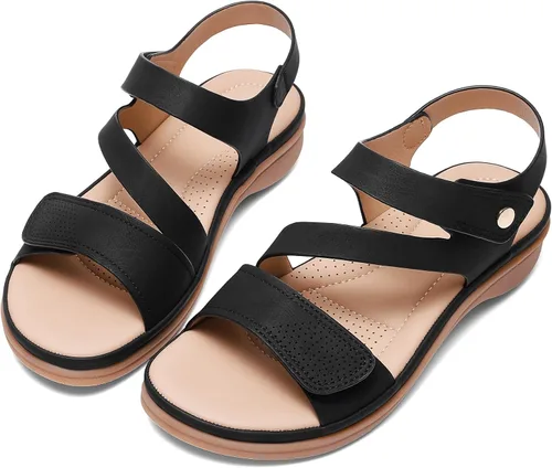 Vista 6 de Littleplum - Sandalias para mujer con soporte de arco - Sandalias planas cómodas para mujer, zapatos ortopédicos ajustables transpirables