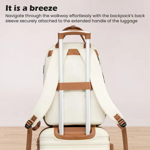 Vista 6 de Coolife Maleta de equipaje de mano con ruedas Softside Bolsa de viaje ligera con ruedas, Blanco, Equipaje rígido con ruedas giratorias