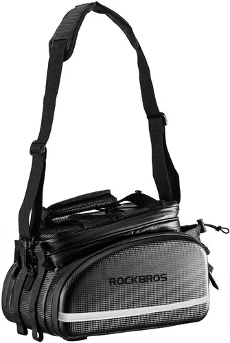 Vista 5 de ROCKBROS - Bolsa de maletero para bicicleta, impermeable, de cuero de carbono, para el asiento trasero, alforja, bolso de mano