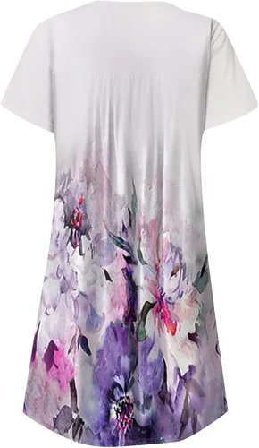 Vista 4 de Fragarn Vestidos sexys de talla grande, para mujer, casual, cuello redondo, botones, fruncido, estampado, cintura alta, vestido suelto