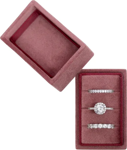 Vista 9 de Caja de joyería rectangular de terciopelo italiano con 3 ranuras, caja de regalo de compromiso, boda, caja de recuerdo, caja de regalo de triple