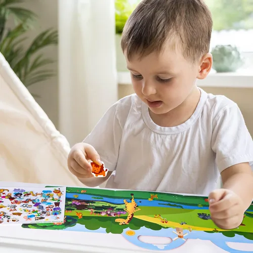 Vista 5 de ASTARON Libro de calcomanías reutilizables para niños pequeños, 88 piezas de calcomanías de animales, actividades para viajes por carretera