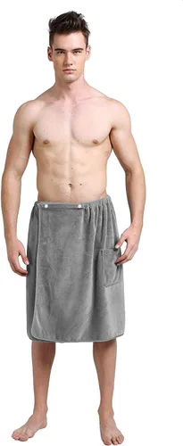 Vista 6 de SINLAND Toalla Envolvente de Baño de Microfibra para Hombre Absorbente de Agua de Secado Rápido para Spa Sauna Toalla Envolvente con Cierre