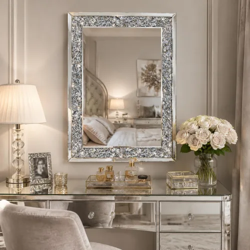 Vista 7 de SHYFOY Espejos de diamante triturado para decoración de pared, espejo decorativo rectangular de 35.4 x 23.6 pulgadas, grandes para sala de estar