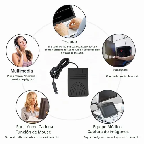 Vista 3 de Pedal de pie USB, teclado programable, ratón, interruptor personalizado, tecla de acceso directo de tecla rápida para girador de páginas