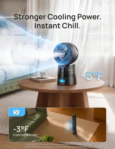 Vista 3 de DREO TurboCool Ventilador de nebulización 516S, 150° +30° Oscilante Inteligente Ventiladores de refrigeración inteligente que soplan aire frío, 26