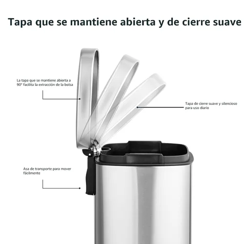 Vista 6 de Amazon Basics Mini cubo de basura rectangular resistente a las manchas con pedal de cierre suave, acero inoxidable cepillado, para baño y espacios