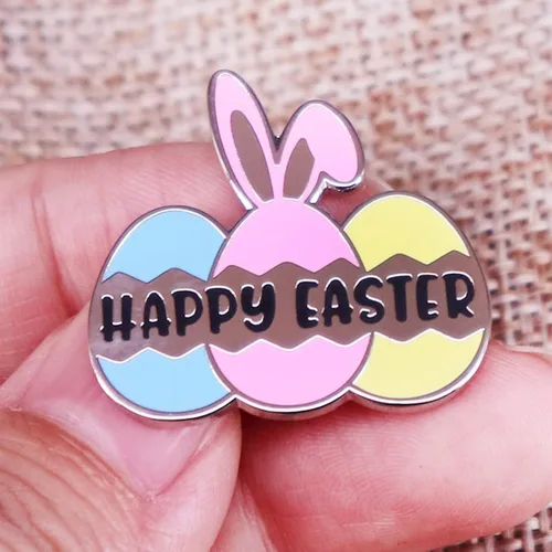 Vista 7 de Broche de rosa para mujer, pasador esmaltado de Pascua con diseño de conejito de huevos de Pascua, bonita decoración de dibujos animados, joyería