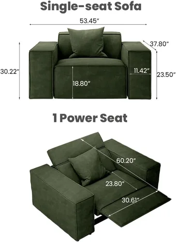Vista 2 de Silla reclinable eléctrica de 53 pulgadas, moderno sofá reclinable para sala de estar o dormitorio, asientos de tela de alto rendimiento