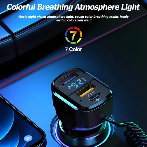 Vista 5 de Cargador de coche USB C, cargador de coche rápido de 3 puertos PD3.0 y QC3.0 con pantalla digital LED, adaptador de carga rápida para encendedor