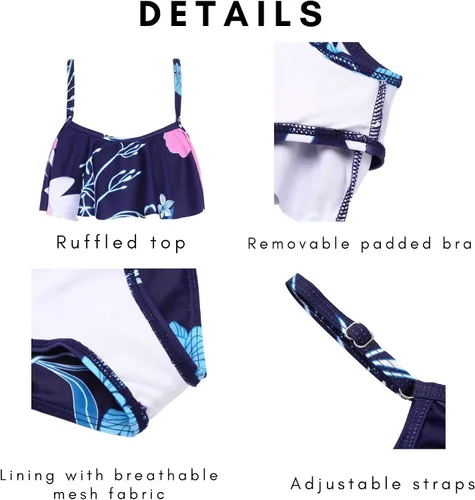 Vista 6 de Arshiner Traje de baño de dos piezas para niñas, conjunto de bikini con volantes, tankini con volantes