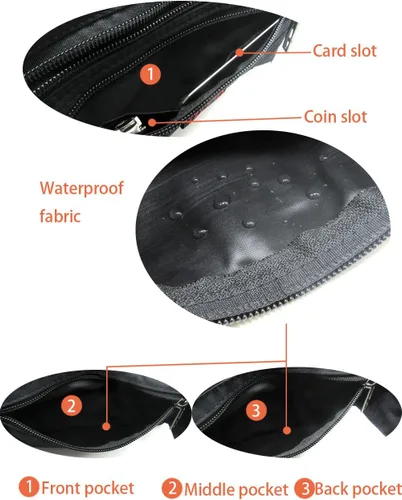 Vista 60 de Bolsa de cintura ultrafino con ranuras c/visualización para tarjeta de crédito, para deportes, aire libre, correr, caminar, viajes.