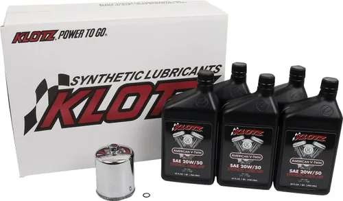 Vista 2 de Kit de cambio de aceite de motor Klotz de 4 cuartos de galón 20W/50 sintético para Evolution Big Twin 1984-1999 - Kit básico