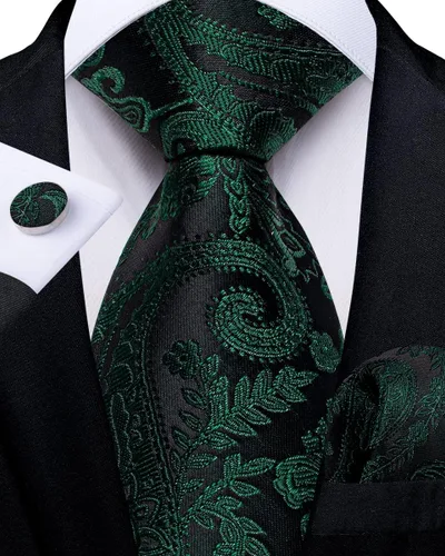 Vista 3 de DiBanGu Corbatas de Seda con Cremallera para Hombres, Corbata Preformada de Paisley Sólido a Cuadros y Conjunto de Pañuelo de Bolsillo con Gemelos